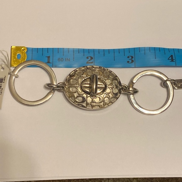 NWT Coach Signature Silver Turnlock Valet Keyring Key Fob Chain Embossed - Picture 8 of 10